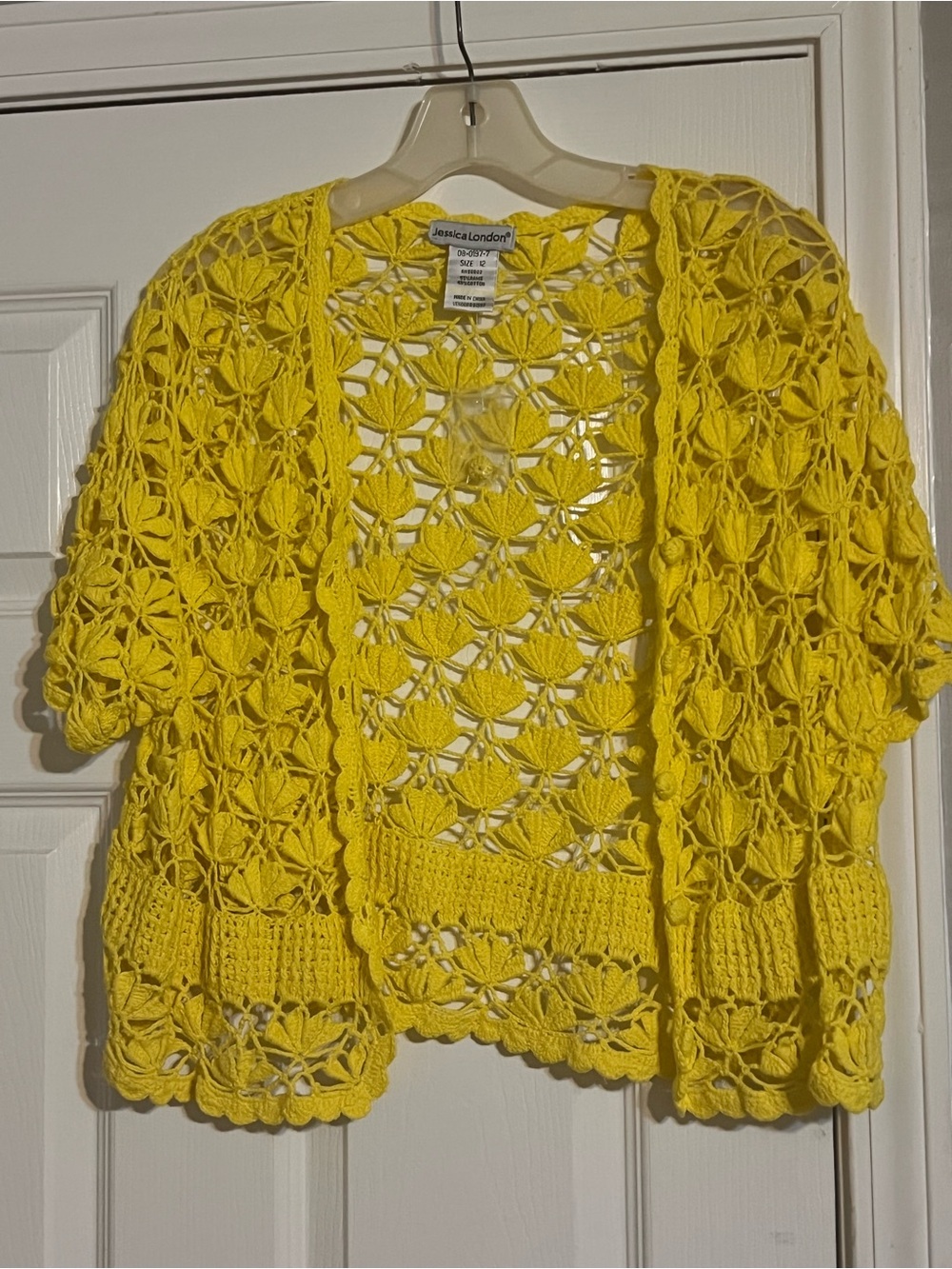 Jessica London Bright Yellow Crochet Open-Front Cardigan